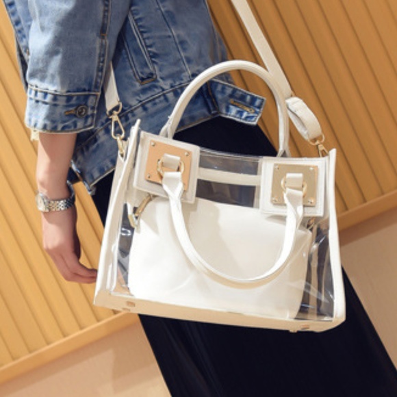 white transparent clear shoulder bag with strap - Picture 4 of 4